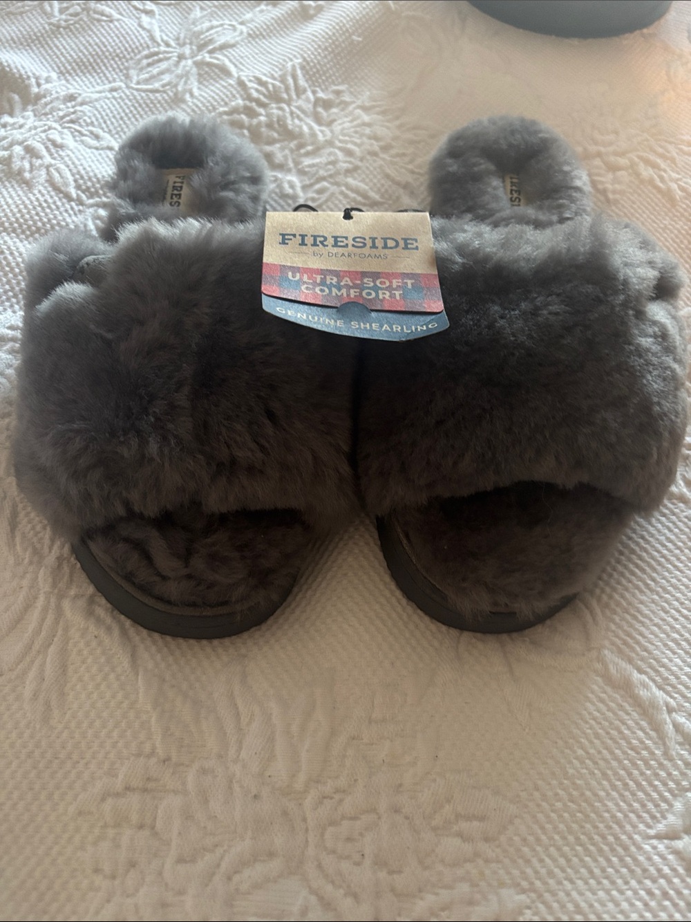 Fireside Ultra-Soft Gray Shearling Slide Slippers for Women